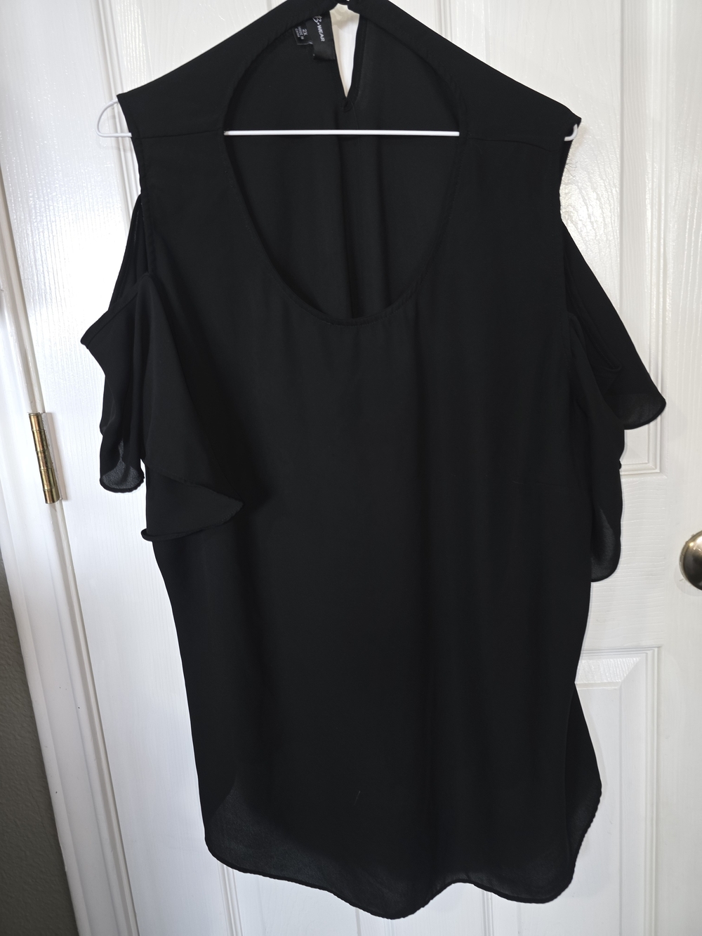 Bwear Black Cold-Shoulder Ruffle Blouse